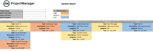 kanban board template for that project management technique