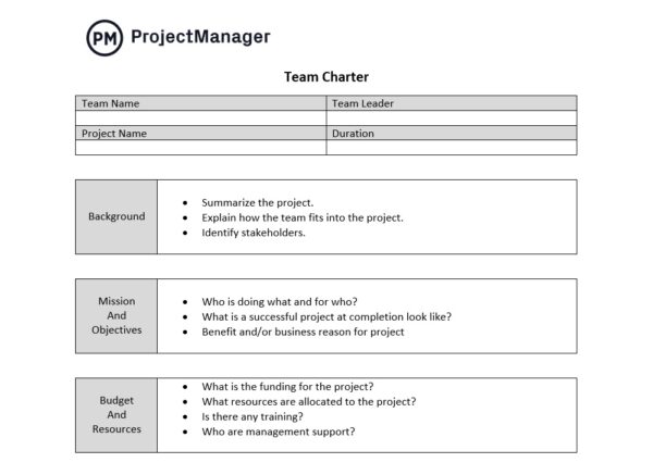 Team charter template by ProjectManager