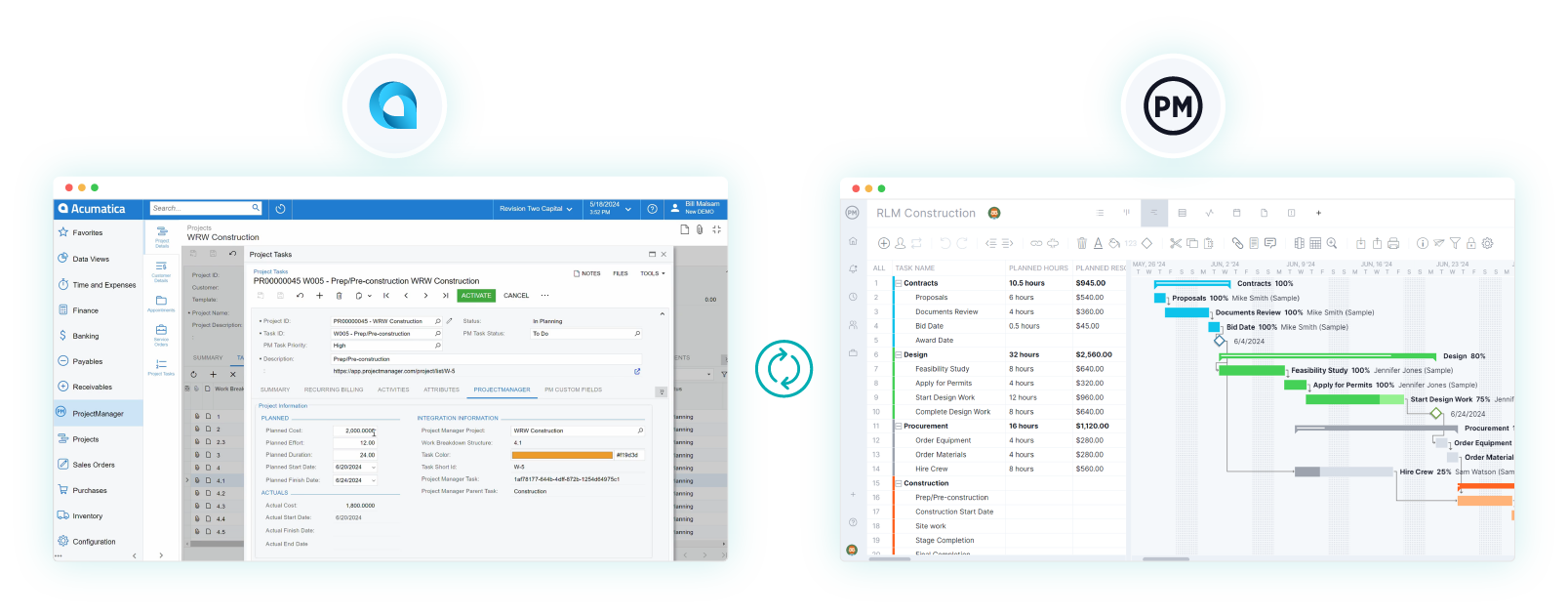 ProjectManager's integration with Acumatica