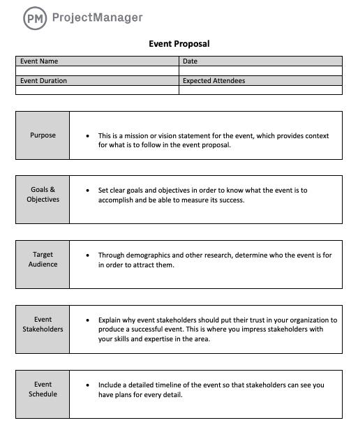 ProjectManager's event proposal template