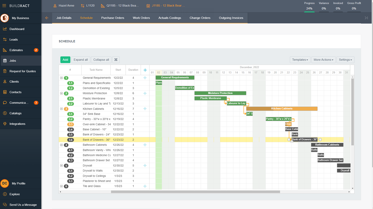 Buildxact has a timeline view that makes it one of the best Buildertrend alternatives